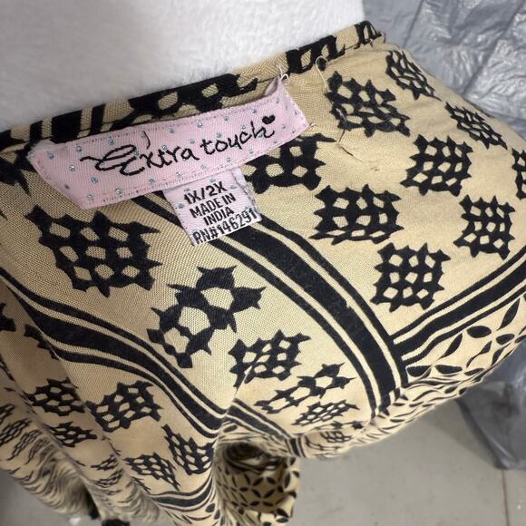 Extra Touch Women’s Duster Kimono Fringe Hem Open Front 1X/2X Black Tan Boho - Picture 4 of 8